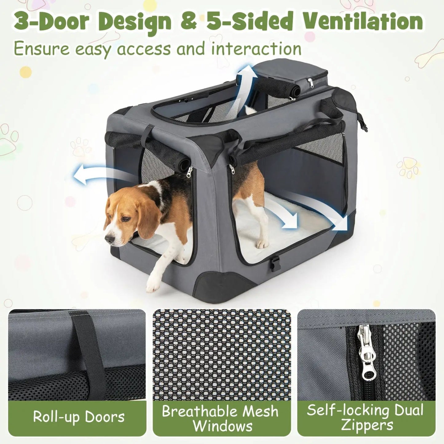 Soft Collapsible Dog Crate with Mesh Windows