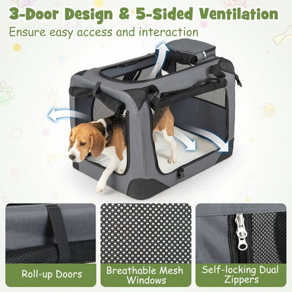 Soft Collapsible Dog Crate with Mesh Windows