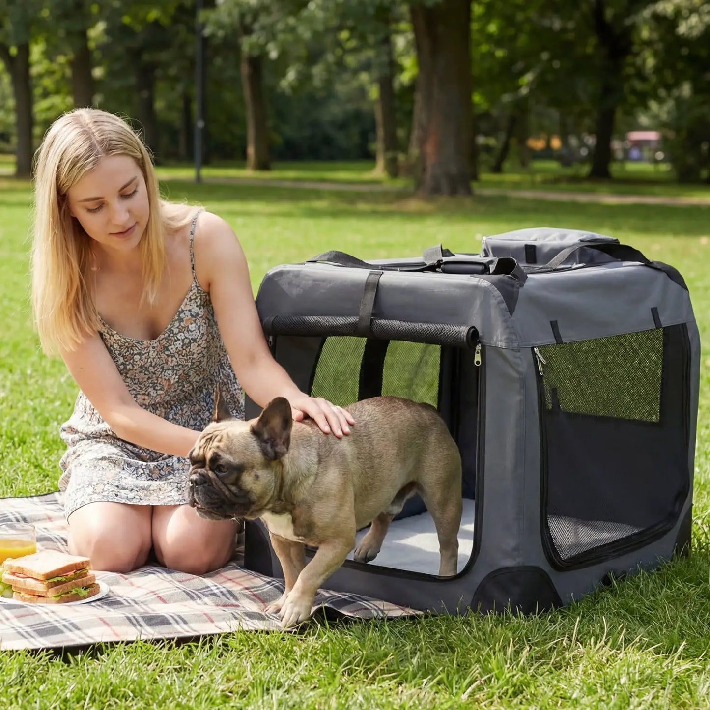 Soft Collapsible Dog Crate with Mesh Windows