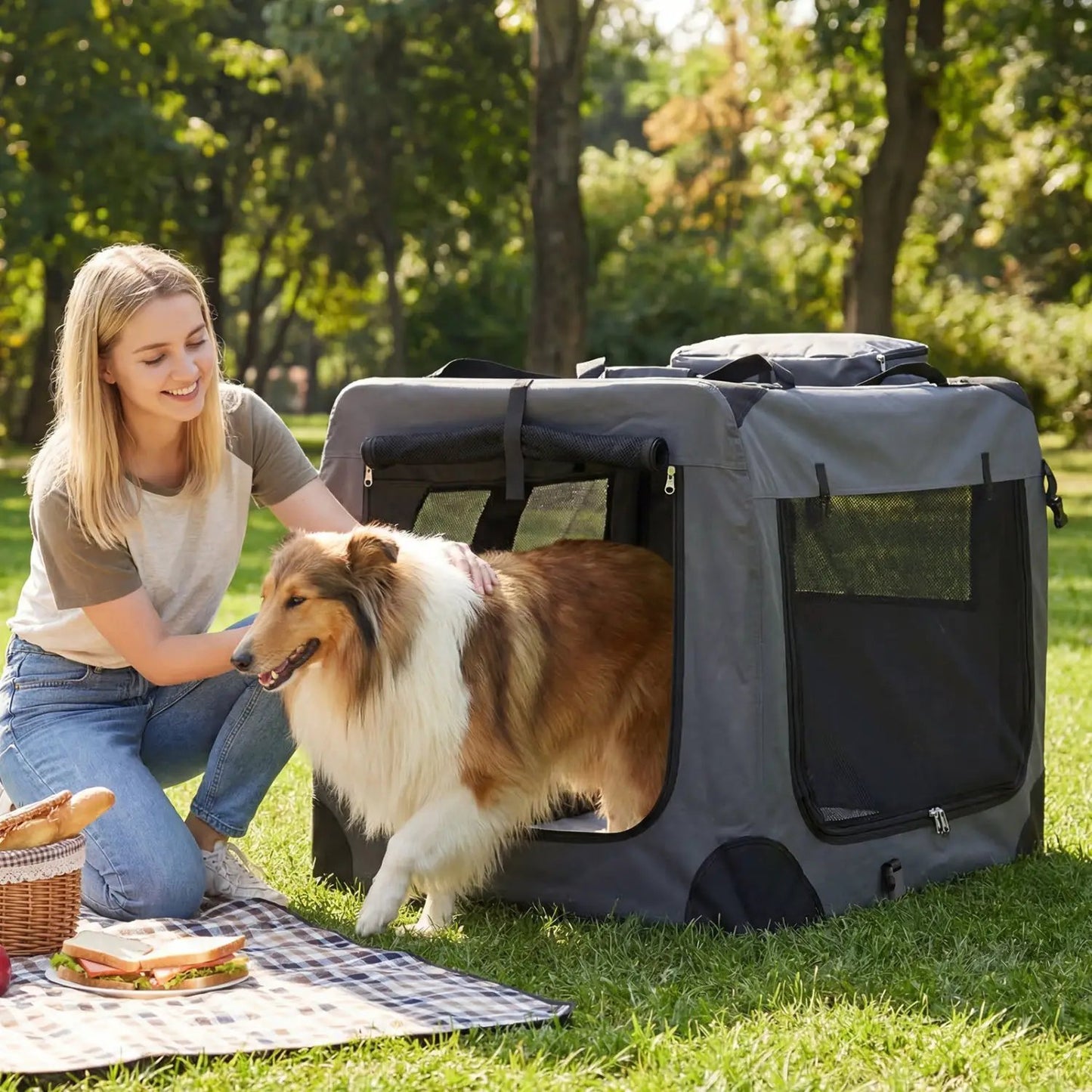 Soft Collapsible Dog Crate with Mesh Windows