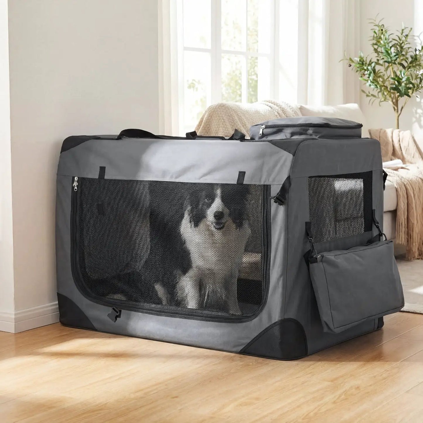 Soft Collapsible Dog Crate with Mesh Windows
