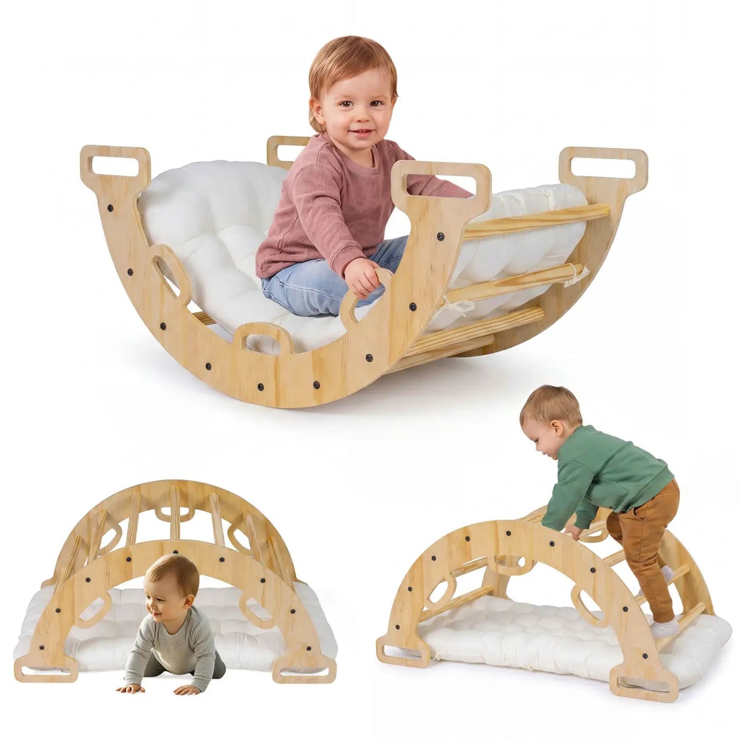 Wooden Rocking Climbing Arch with Cushion 3 in 1