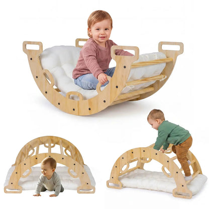 Wooden Rocking Climbing Arch with Cushion 3 in 1