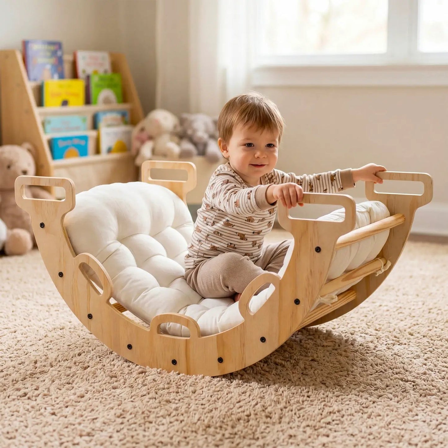 Wooden Rocking Climbing Arch with Cushion 3 in 1