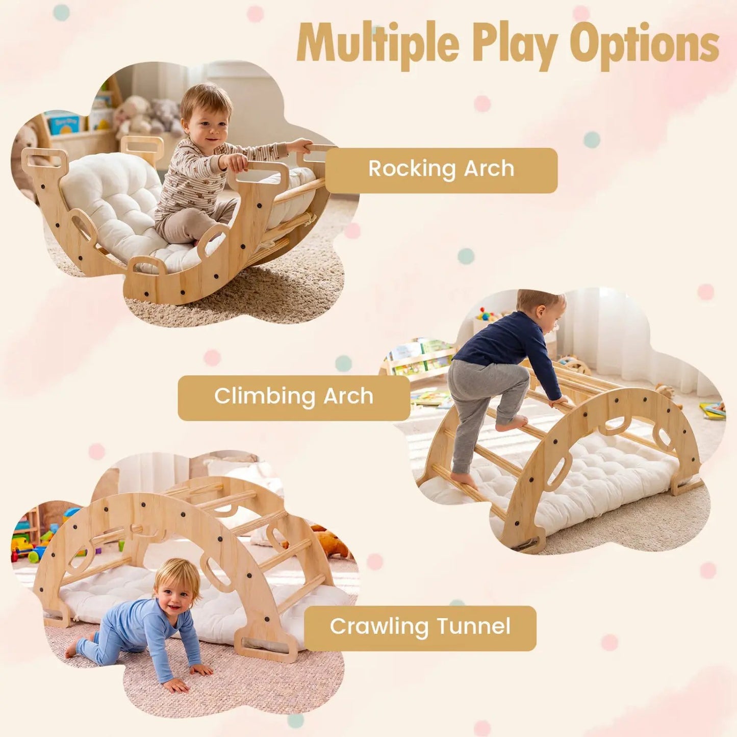 Wooden Rocking Climbing Arch with Cushion 3 in 1