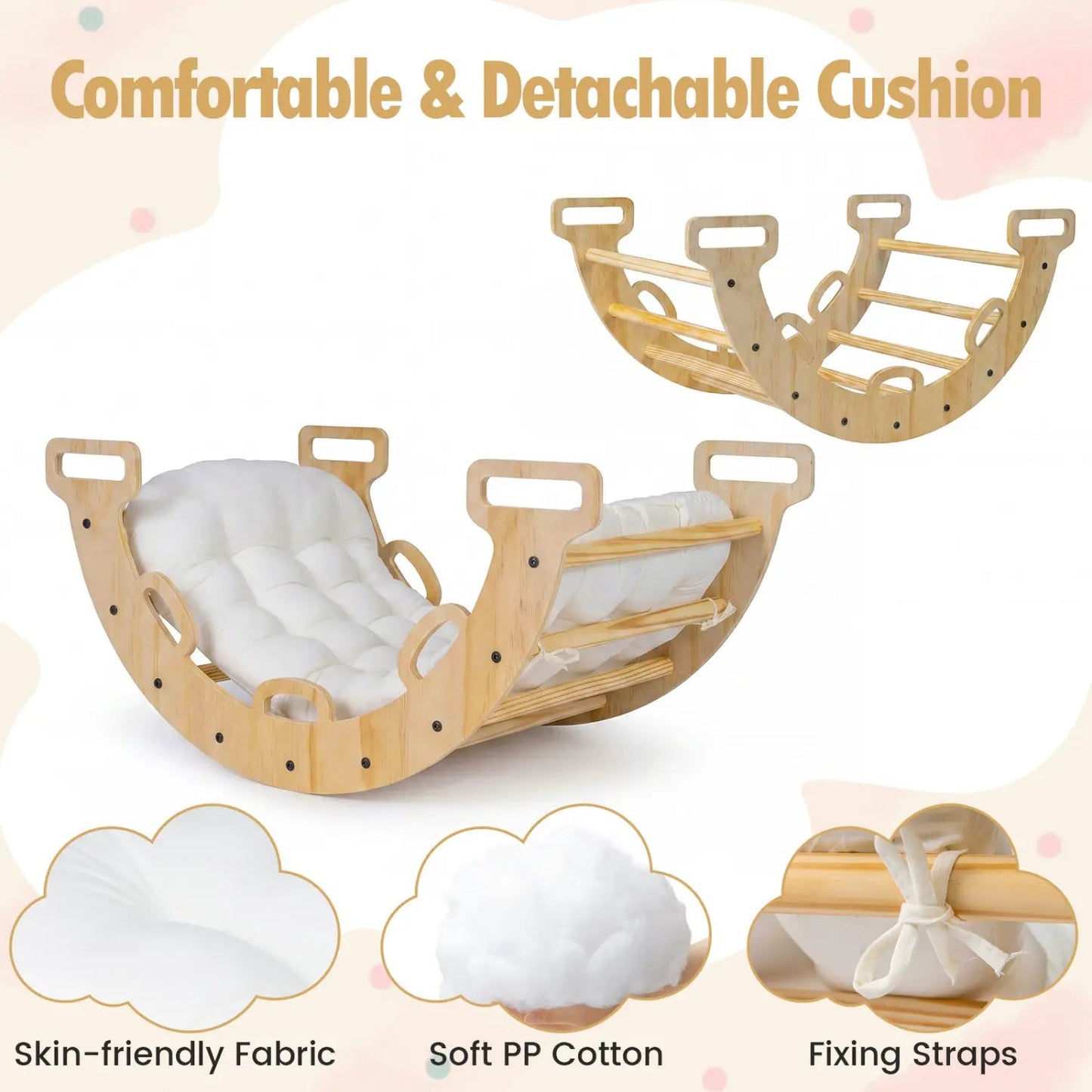 Wooden Rocking Climbing Arch with Cushion 3 in 1