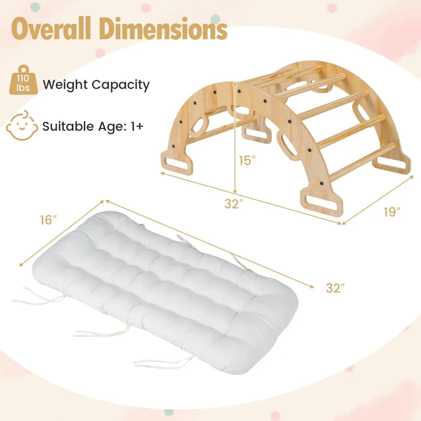 Wooden Rocking Climbing Arch with Cushion 3 in 1