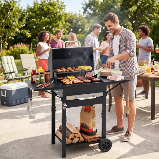 Charcoal Grill with Adjustable Chimney by DirectDeals, black, 284 sq in cooking area on Tampa Home & Garden Store