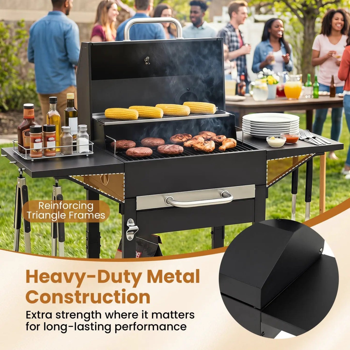 Charcoal Grill With Adjustable Chimney 284 Sq In