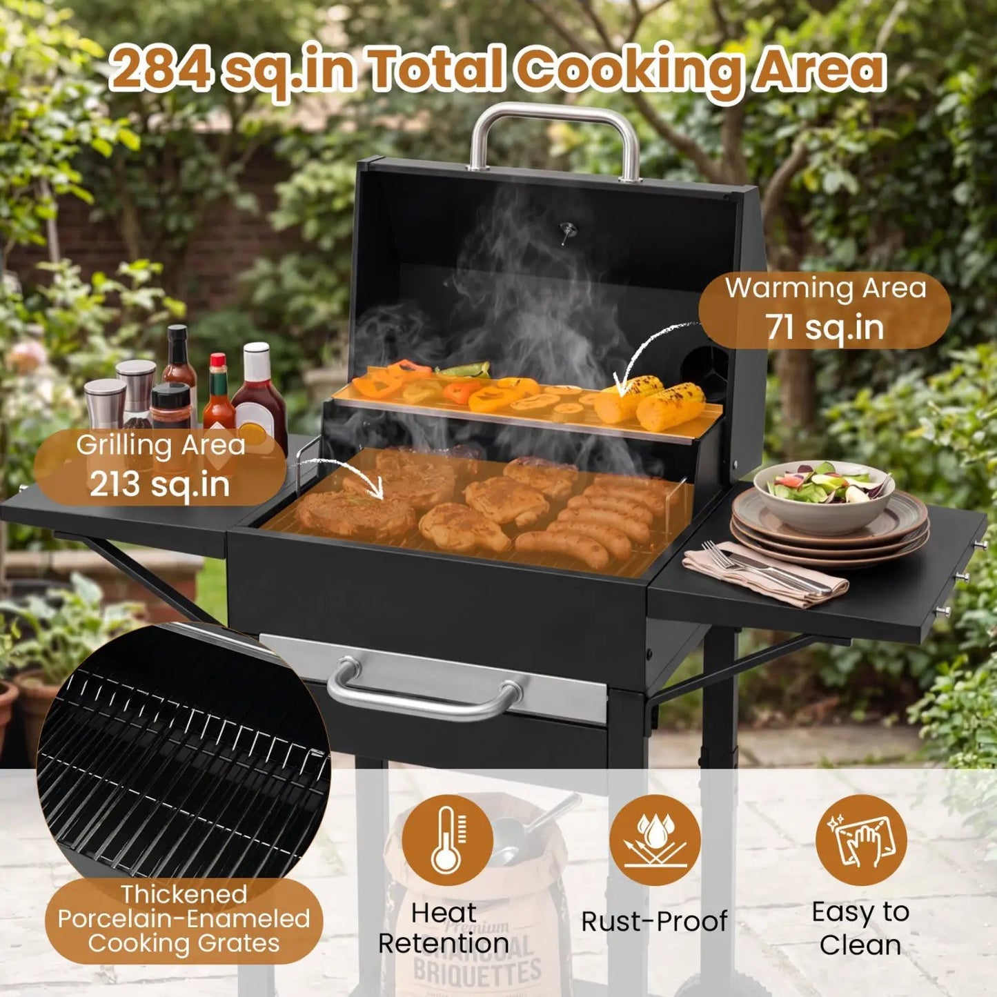 Charcoal Grill With Adjustable Chimney 284 Sq In