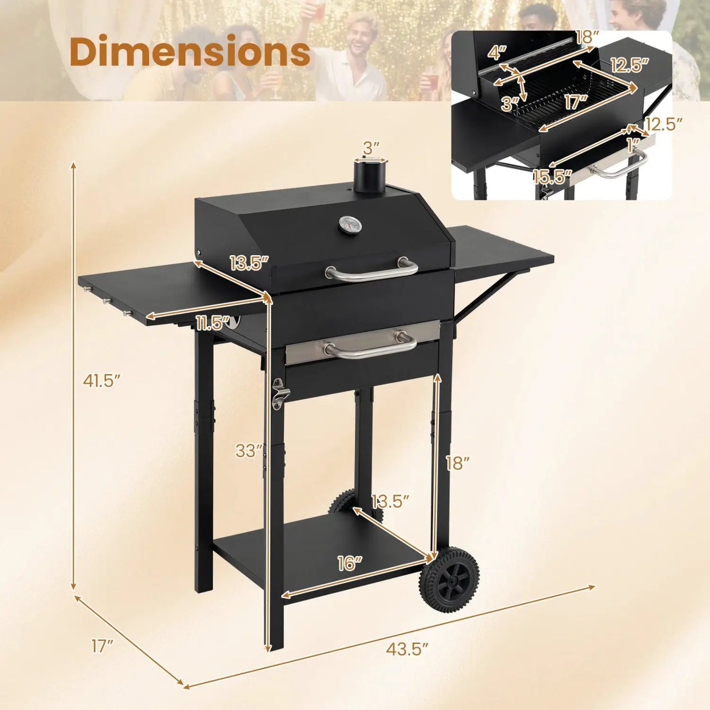 Charcoal Grill With Adjustable Chimney 284 Sq In