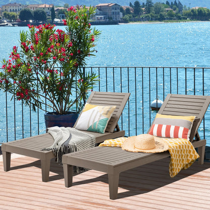 Outdoor Chaise Lounge Set of 2, taupe plastic with 5-position backrest on Tampa Home & Garden Store