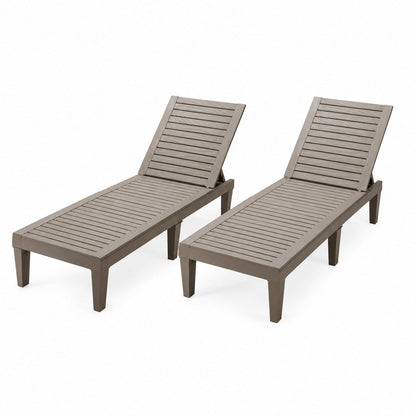Chaise lounge chairs, set of 2, taupe slatted wood with 5-position backrest on Tampa Home & Garden Store