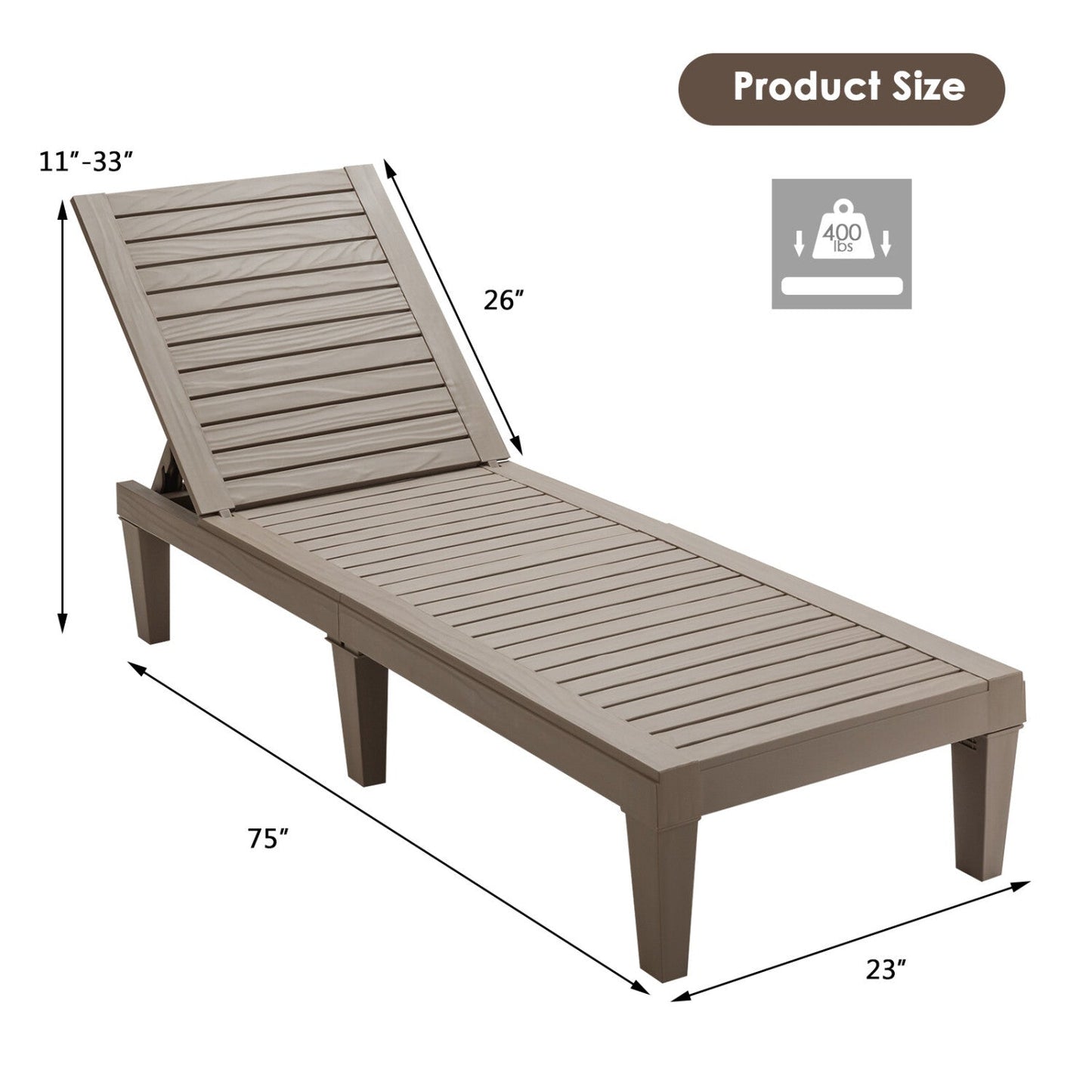 Outdoor chaise lounge chair set of 2 with 5-position backrest in brown tan DirectDeals on Tampa Home & Garden Store
