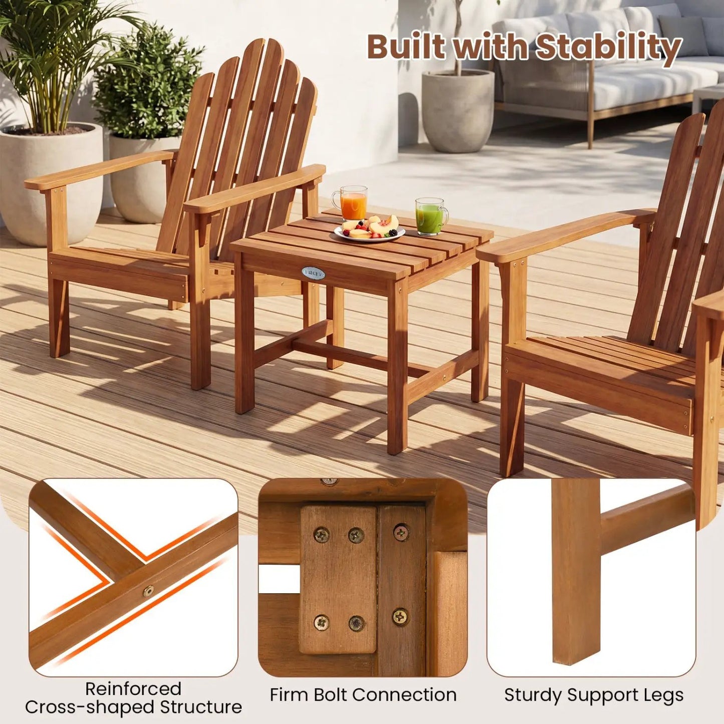 Adirondack Chair Set With Side Table Acacia Wood