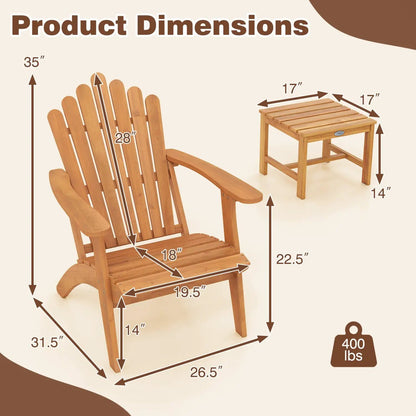 Adirondack Chair Set With Side Table Acacia Wood