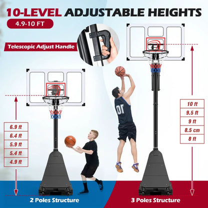 Portable Basketball Hoop Adjustable 4.9-10 Feet