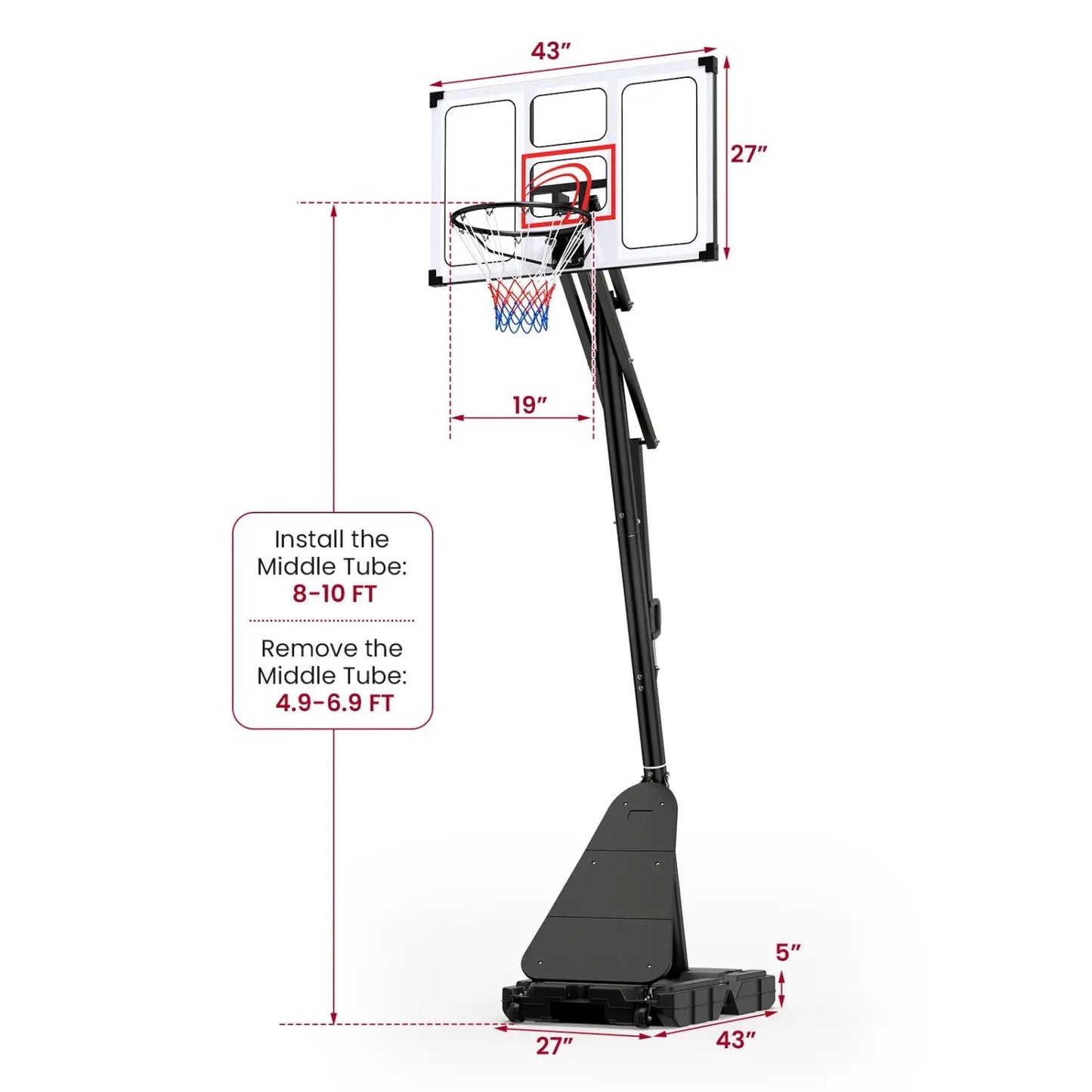 Portable Basketball Hoop Adjustable 4.9-10 Feet