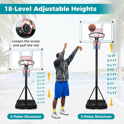 Portable Basketball Hoop Adjusts 4.1-10 Feet Base