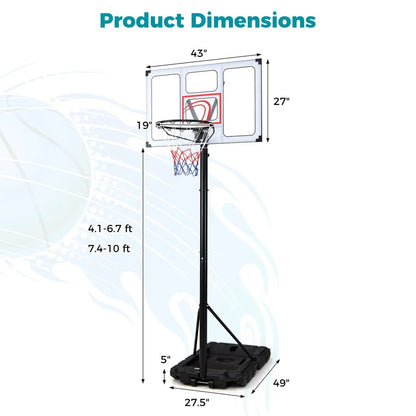 Portable Basketball Hoop Adjusts 4.1-10 Feet Base
