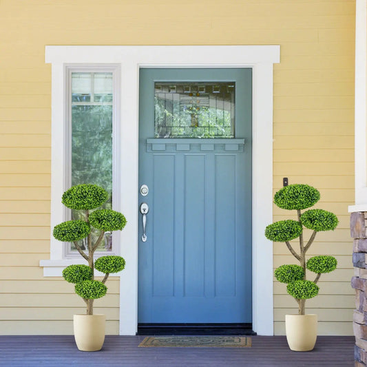 6-Ball Topiary Set of 2 with Weighted Base DirectDeals faux plants in beige pots beside door on Tampa Home & Garden Store