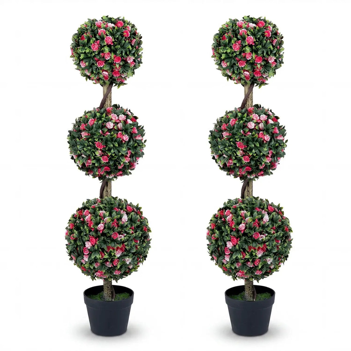 Artificial Triple Ball Rose Topiary Trees Set of 2