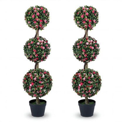 Artificial Triple Ball Rose Topiary Trees Set of 2