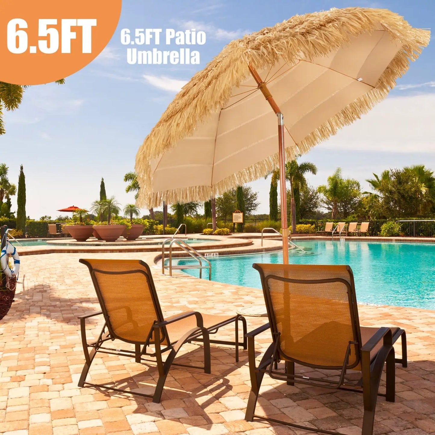 Tiki Beach Umbrella 6.5 Ft With Adjustable Tilt