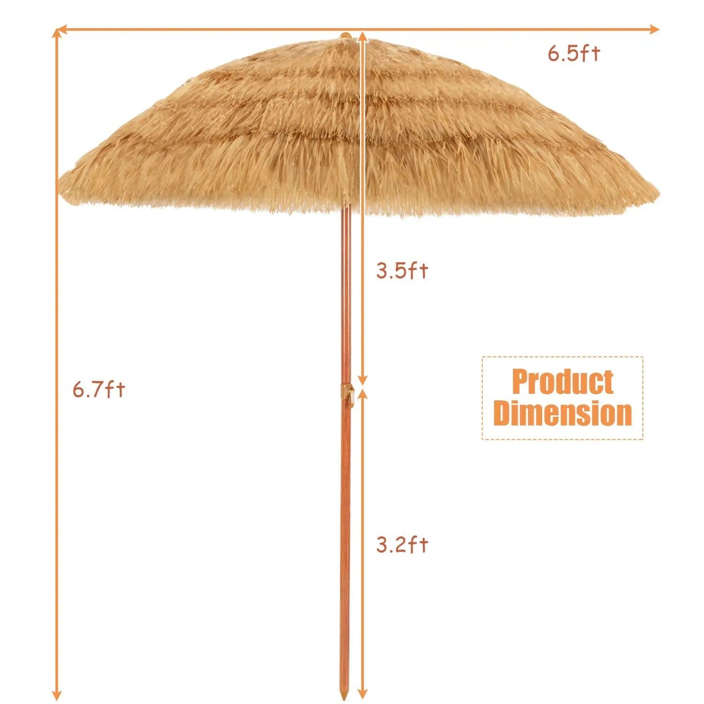 Tiki Beach Umbrella 6.5 Ft With Adjustable Tilt