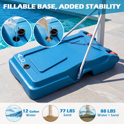 Adjustable pool basketball hoop with blue base, DirectDeals, fillable water/sand base on Tampa Home & Garden Store