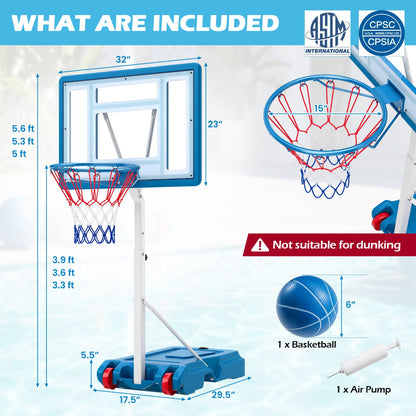 Adjustable pool basketball hoop with shatterproof backboard, blue frame, DirectDeals on Tampa Home & Garden Store