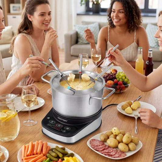 Electric fondue pot set 3.2 qt with 6 forks, stainless steel, DirectDeals, temperature control on Tampa Home & Garden Store
