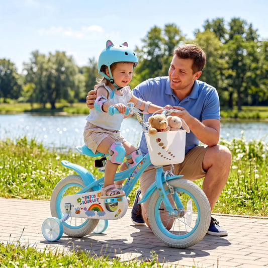 Girls Bike 12-18 Inch with Training Wheels and Basket DirectDeals, blue frame on Tampa Home & Garden Store