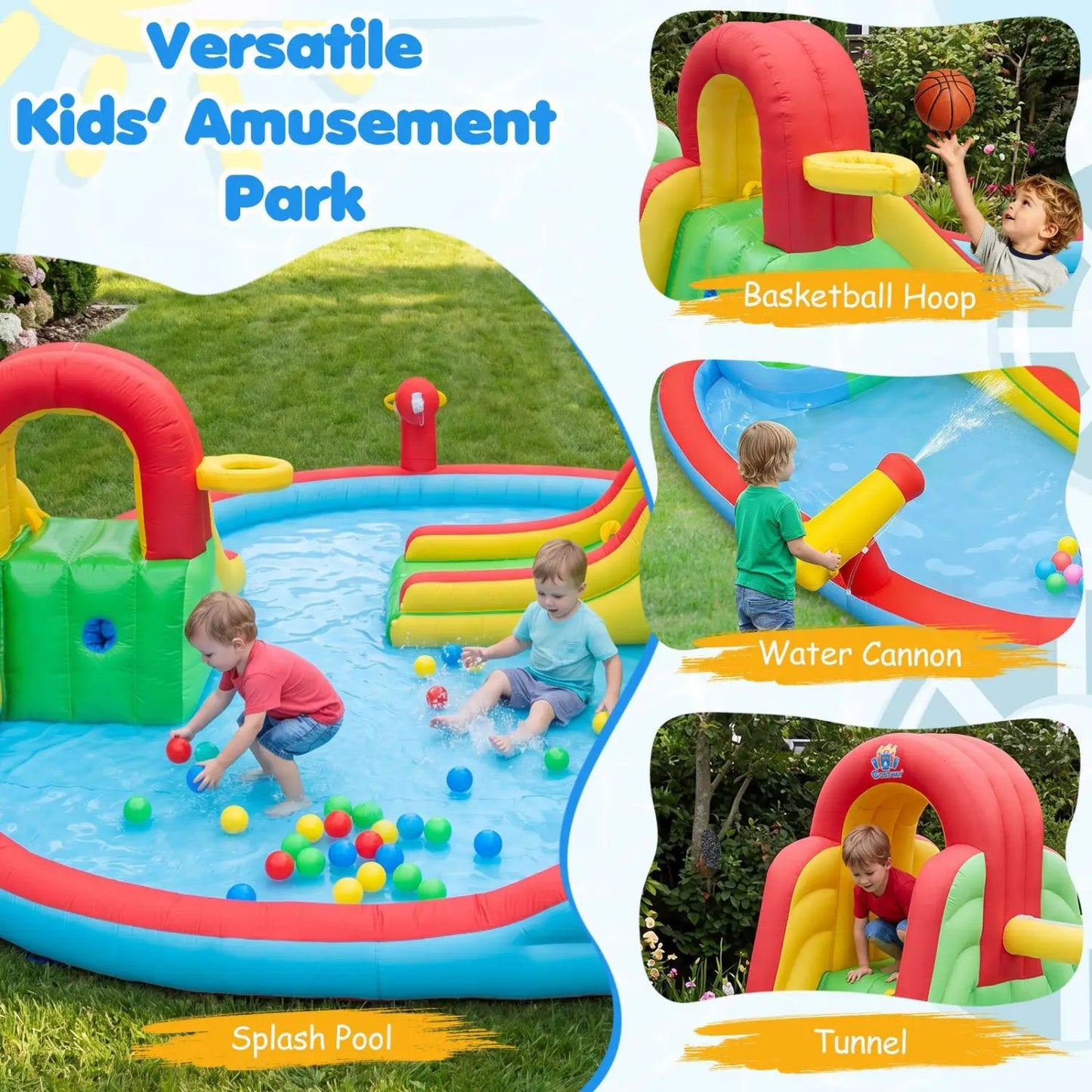 Inflatable Water Park With 3 Slides and Pool