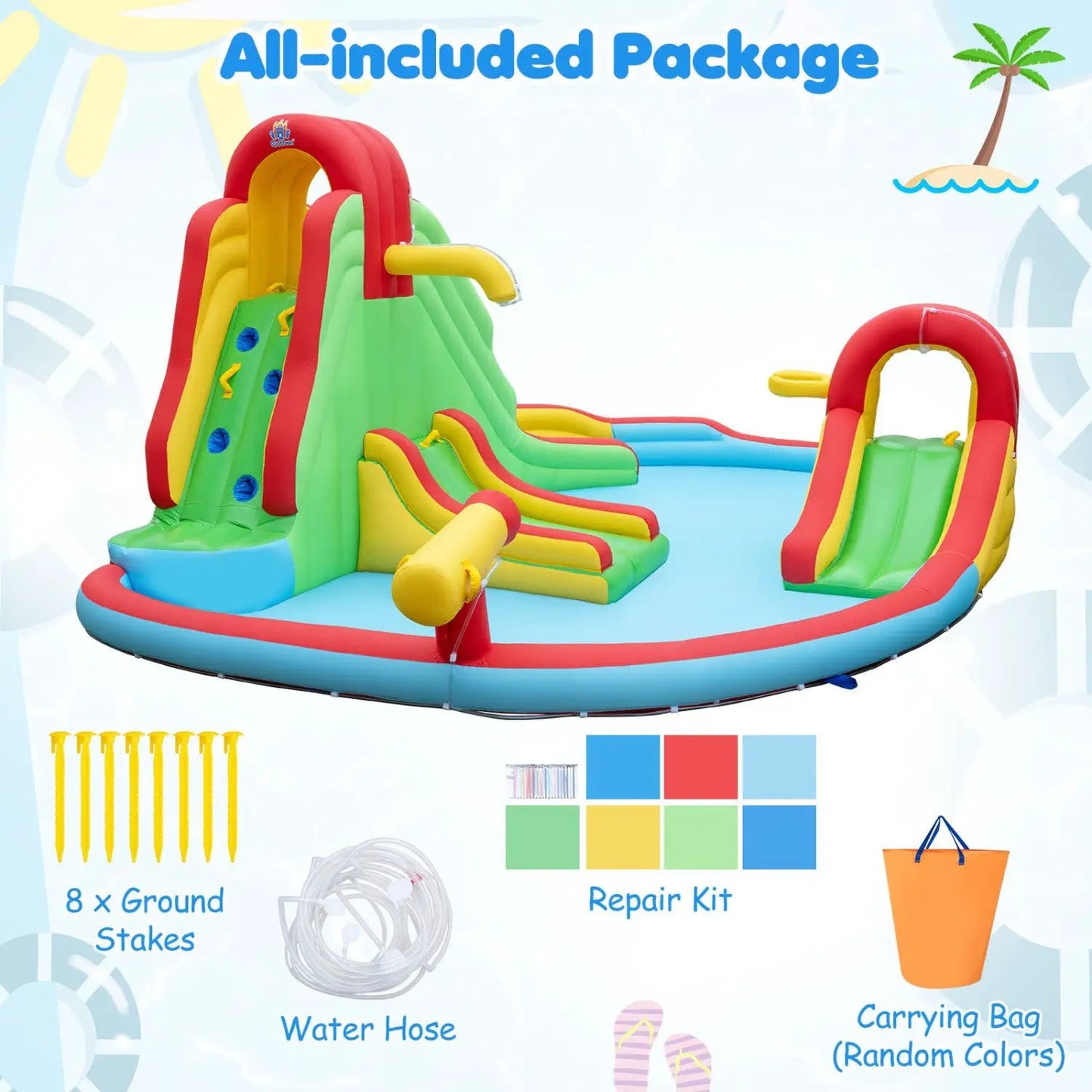 Inflatable Water Park With 3 Slides and Pool