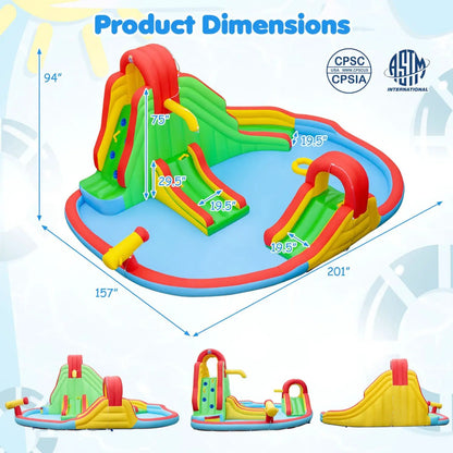 Inflatable Water Park With 3 Slides and Pool