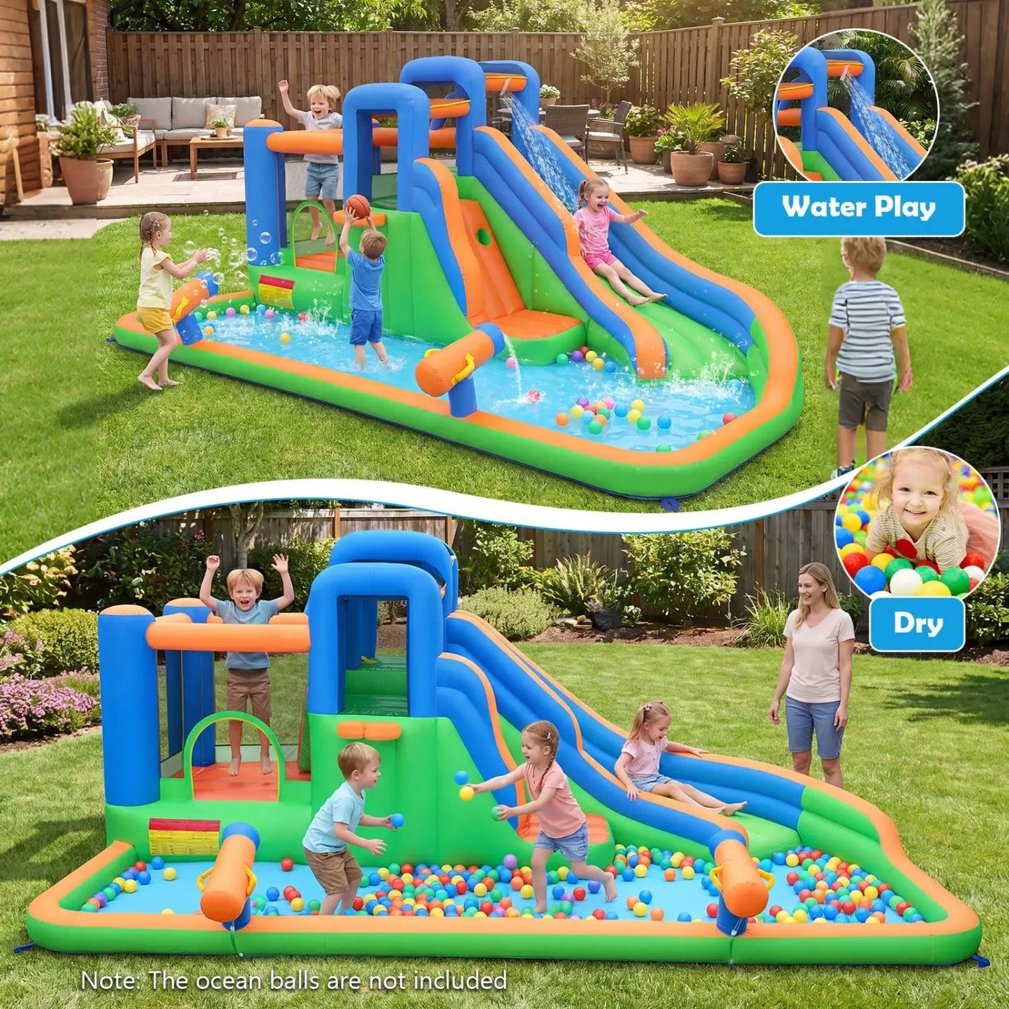 Inflatable Water Slide Park with 780W Blower