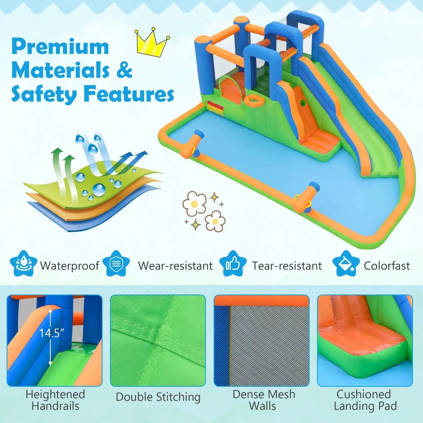 Inflatable Water Slide Park with 780W Blower