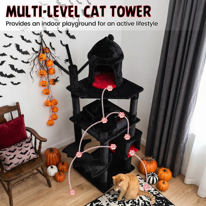 Gothic Cat Tree with Castle and Coffin Bed