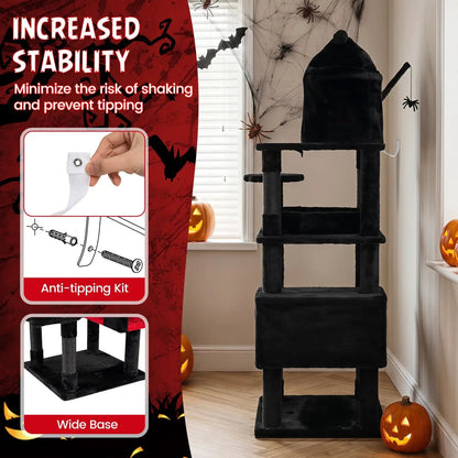 Gothic Cat Tree with Castle and Coffin Bed