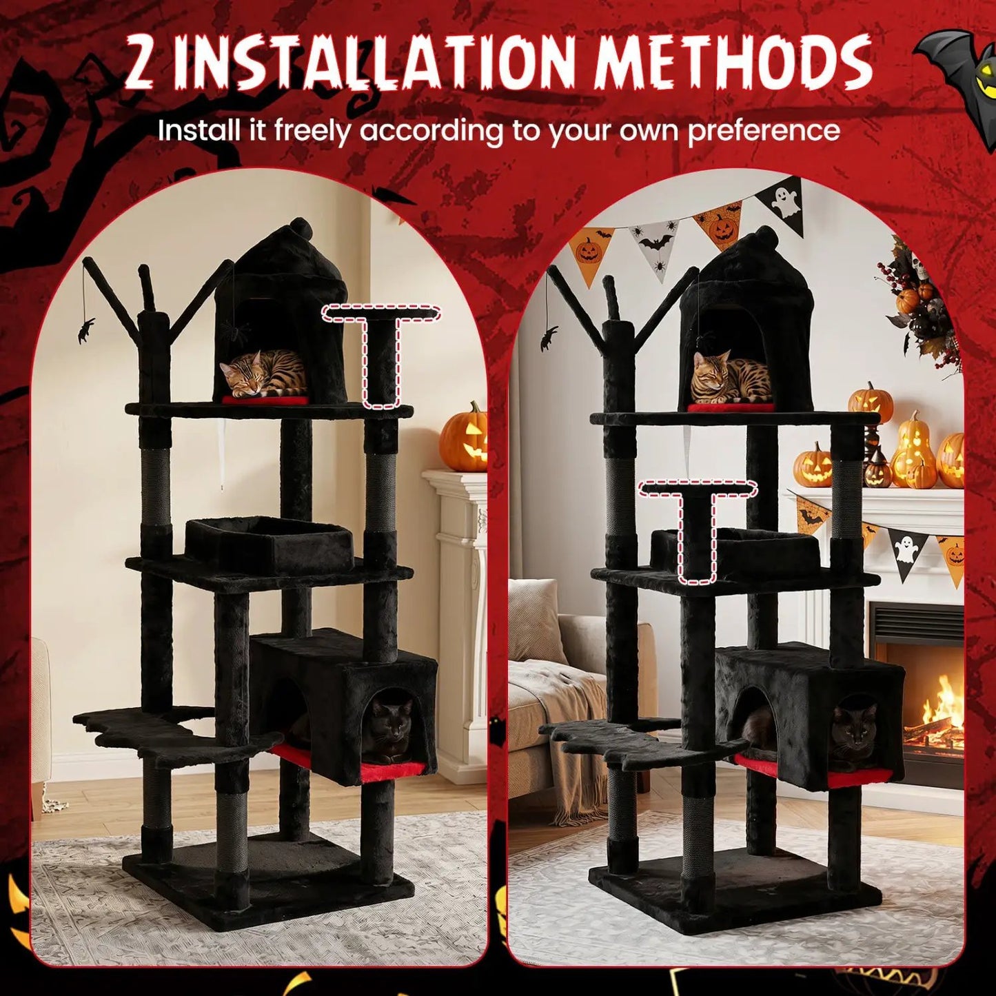 Gothic Cat Tree with Castle and Coffin Bed