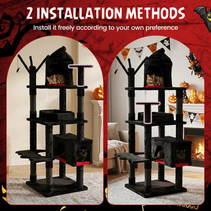 Gothic Cat Tree with Castle and Coffin Bed