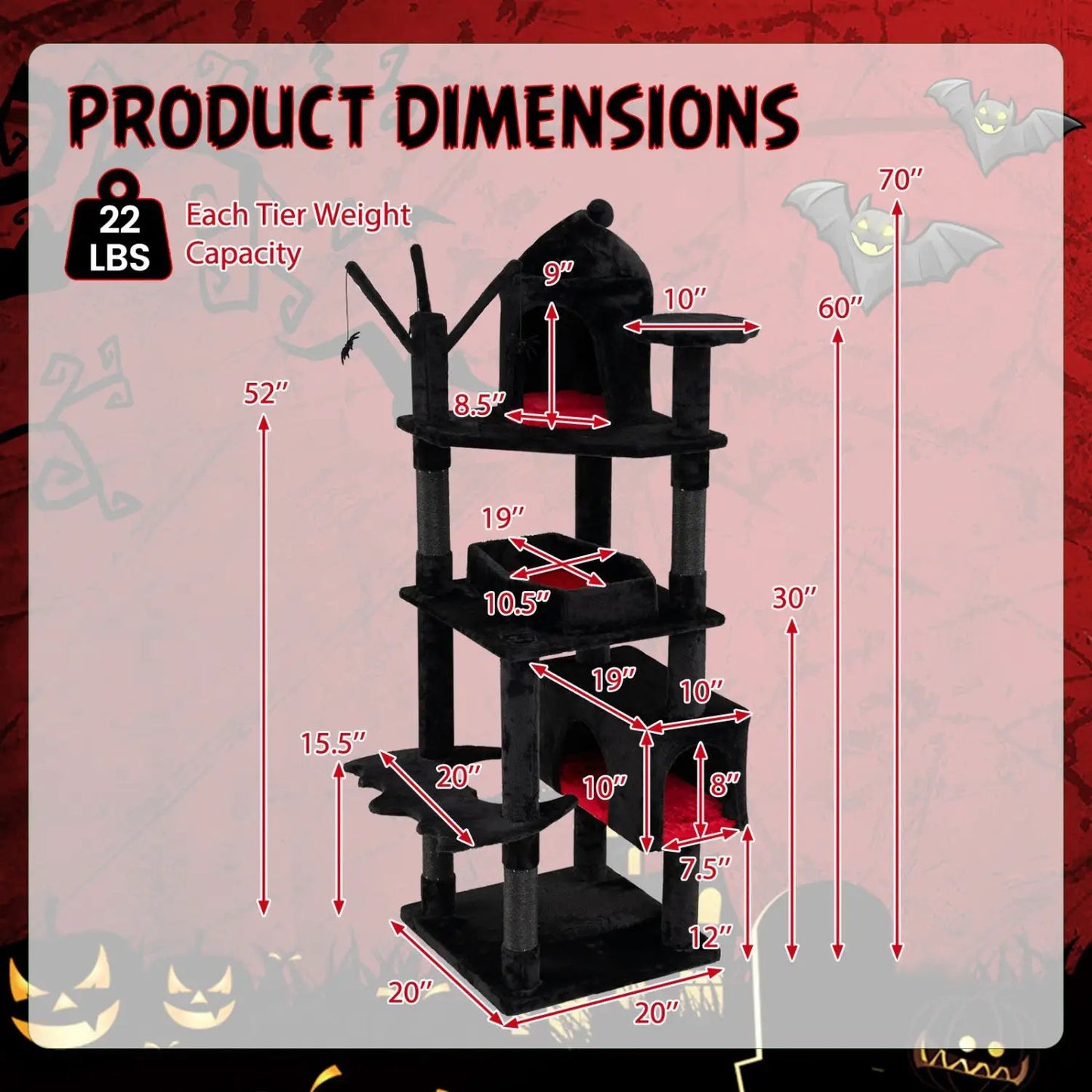 Gothic Cat Tree with Castle and Coffin Bed