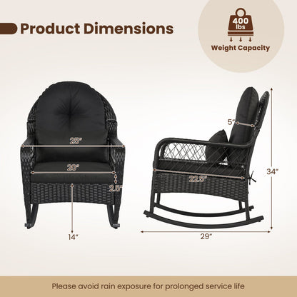 Outdoor Wicker Rocking Chair by DirectDeals with Cushions and anti-tip stoppers; black wicker on Tampa Home & Garden Store