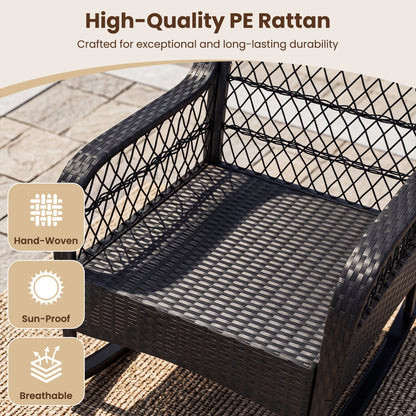 Rocking Chair Outdoor Wicker with Cushions, black PE rattan, anti-tip stoppers DirectDeals on Tampa Home & Garden Store