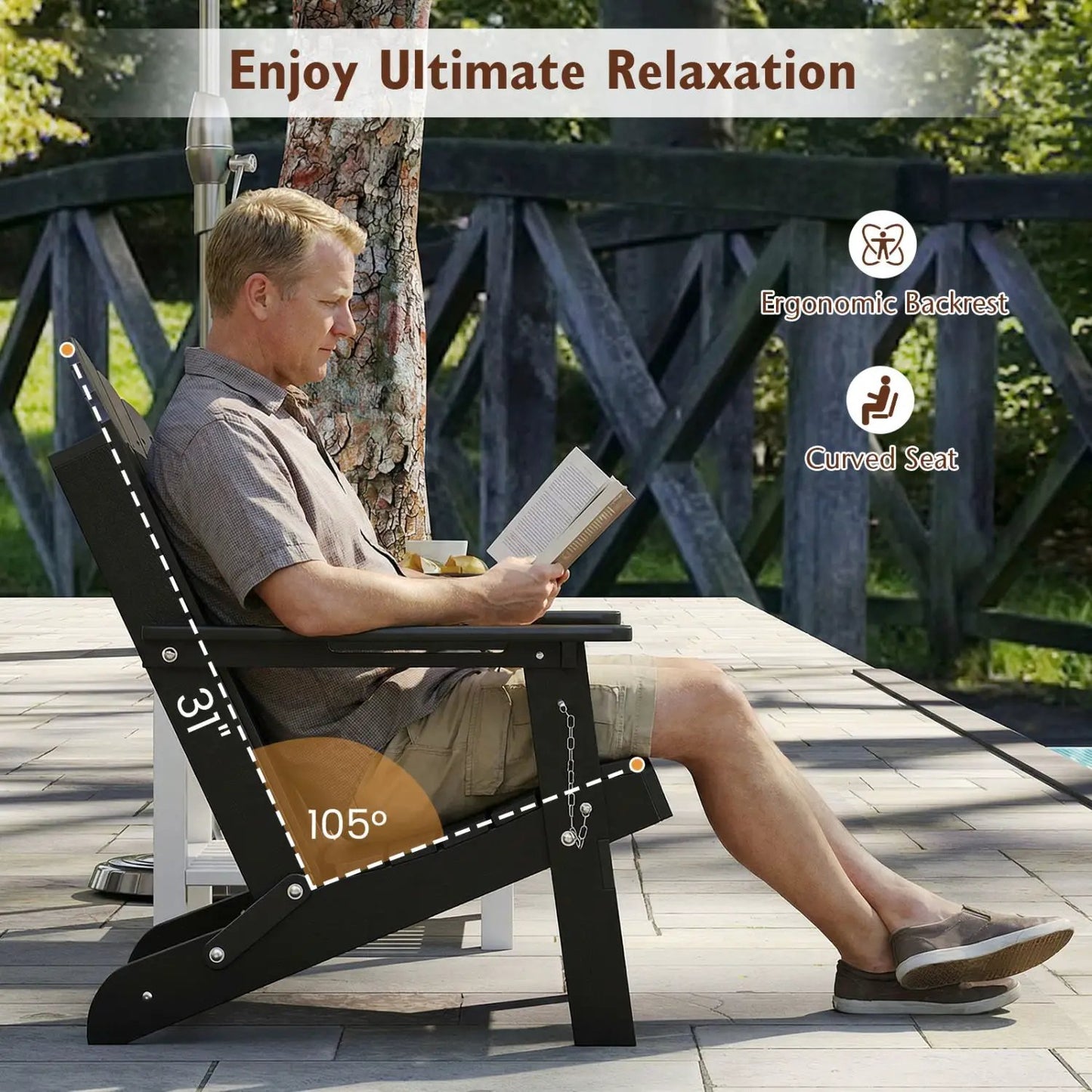 Folding Adirondack Chair with High Backrest - HDPE Weather Resistant