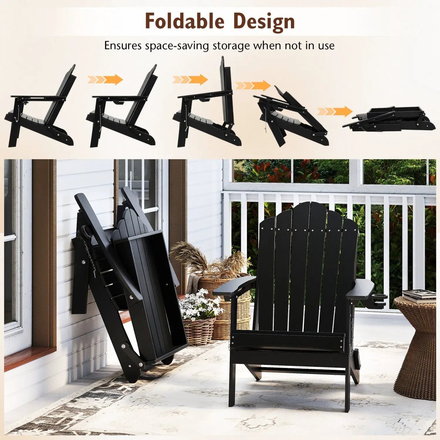 Folding Adirondack Chair with High Backrest - HDPE Weather Resistant