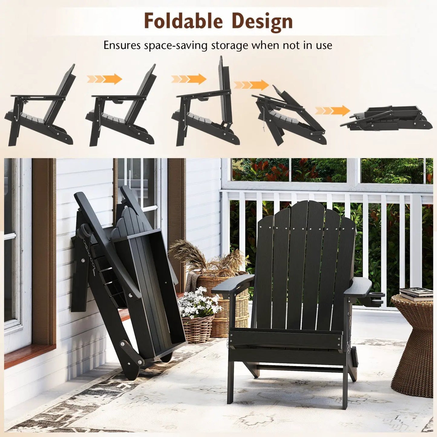 Folding Adirondack Chair with High Backrest - HDPE Weather Resistant