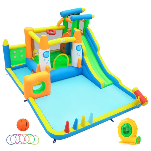 10-in-1 Inflatable Bounce House with Water Slide and Blower DirectDeals in yellow blue on Tampa Home & Garden Store