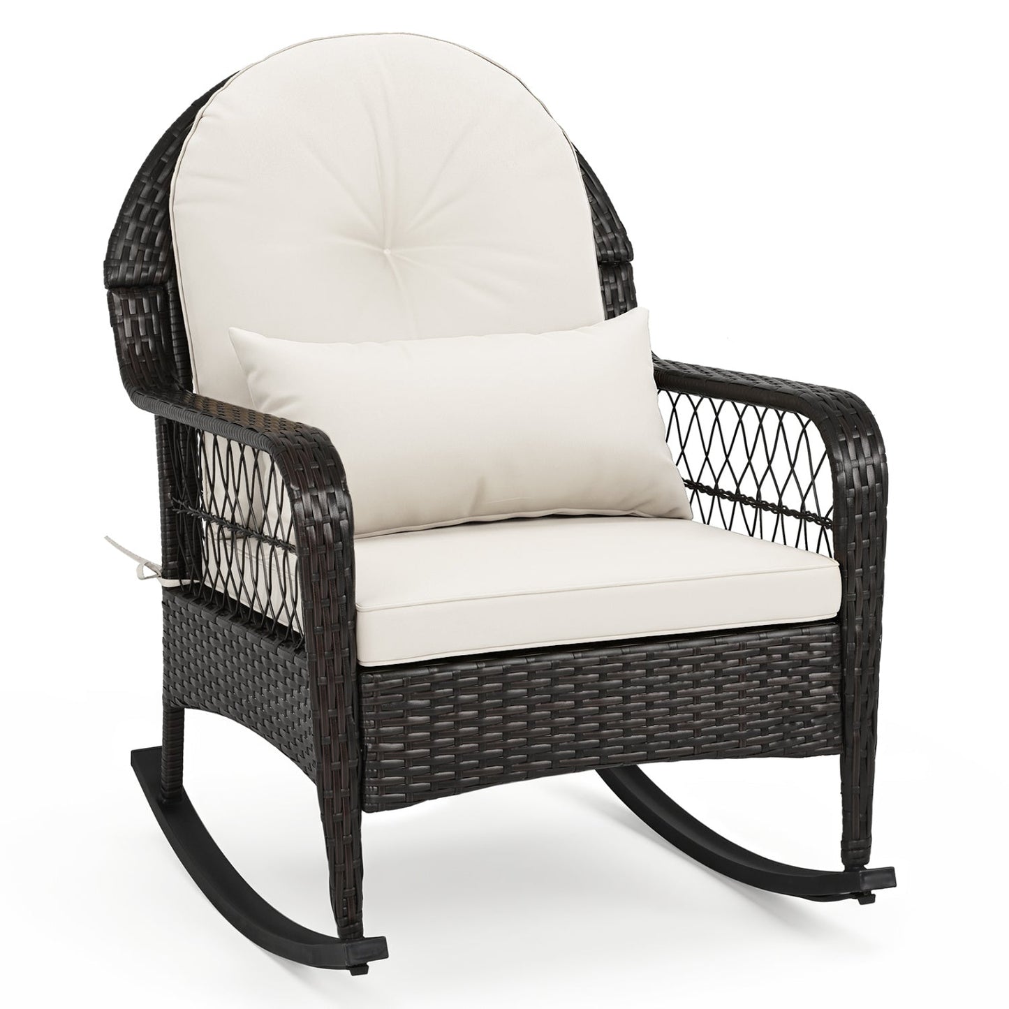 Outdoor wicker rocking chair by DirectDeals with cream cushions, 400 lb capacity on Tampa Home & Garden Store